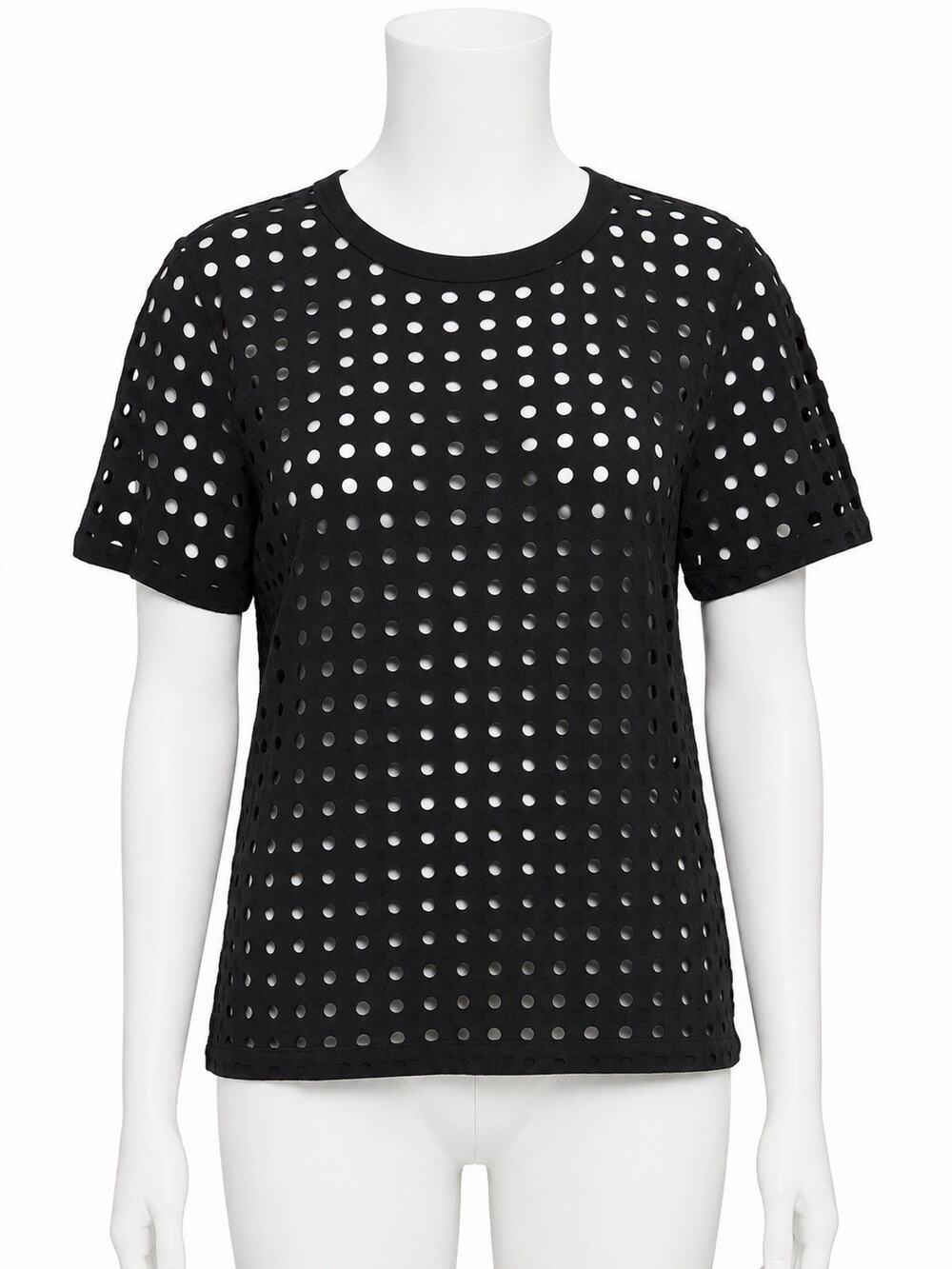 T by Alexander Wang Black Laser Cut Eyelet Mesh Top Size M Gothic Edgy Grunge